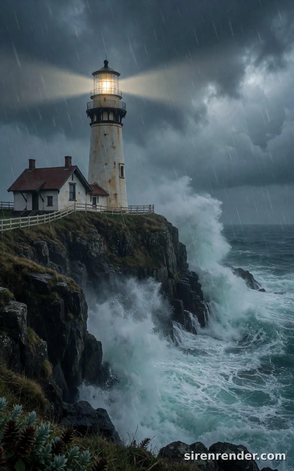 Lighthouse in a storm, short prompt: Lighthouse in a storm, short prompt, seed 33