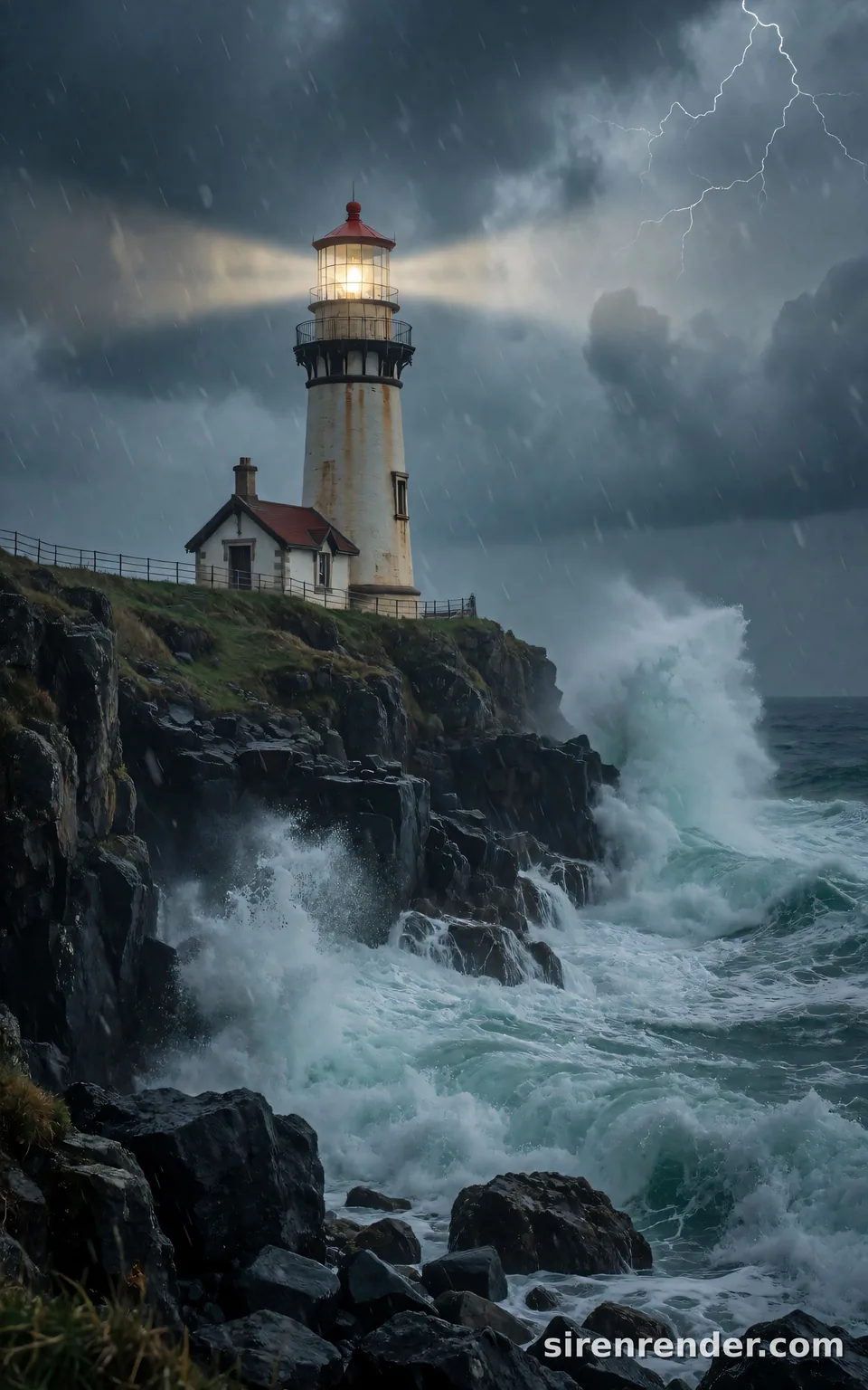 Lighthouse in a storm, short prompt: Lighthouse in a storm, short prompt, seed 44