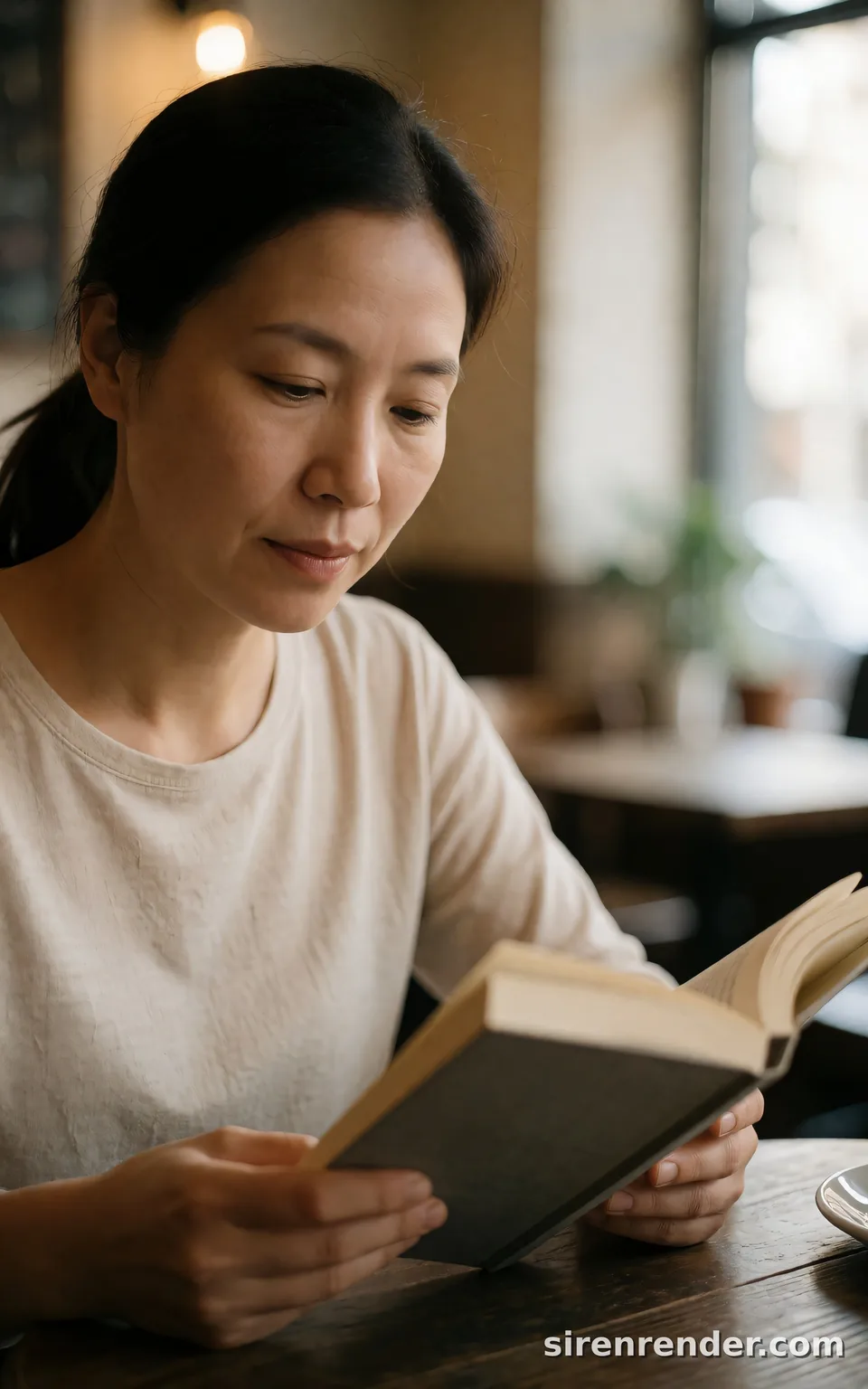 Reader in a cafe, expanded prompt: Reader in a cafe, expanded prompt, seed 22