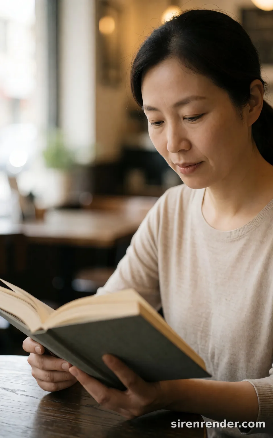 Reader in a cafe, expanded prompt: Reader in a cafe, expanded prompt, seed 44