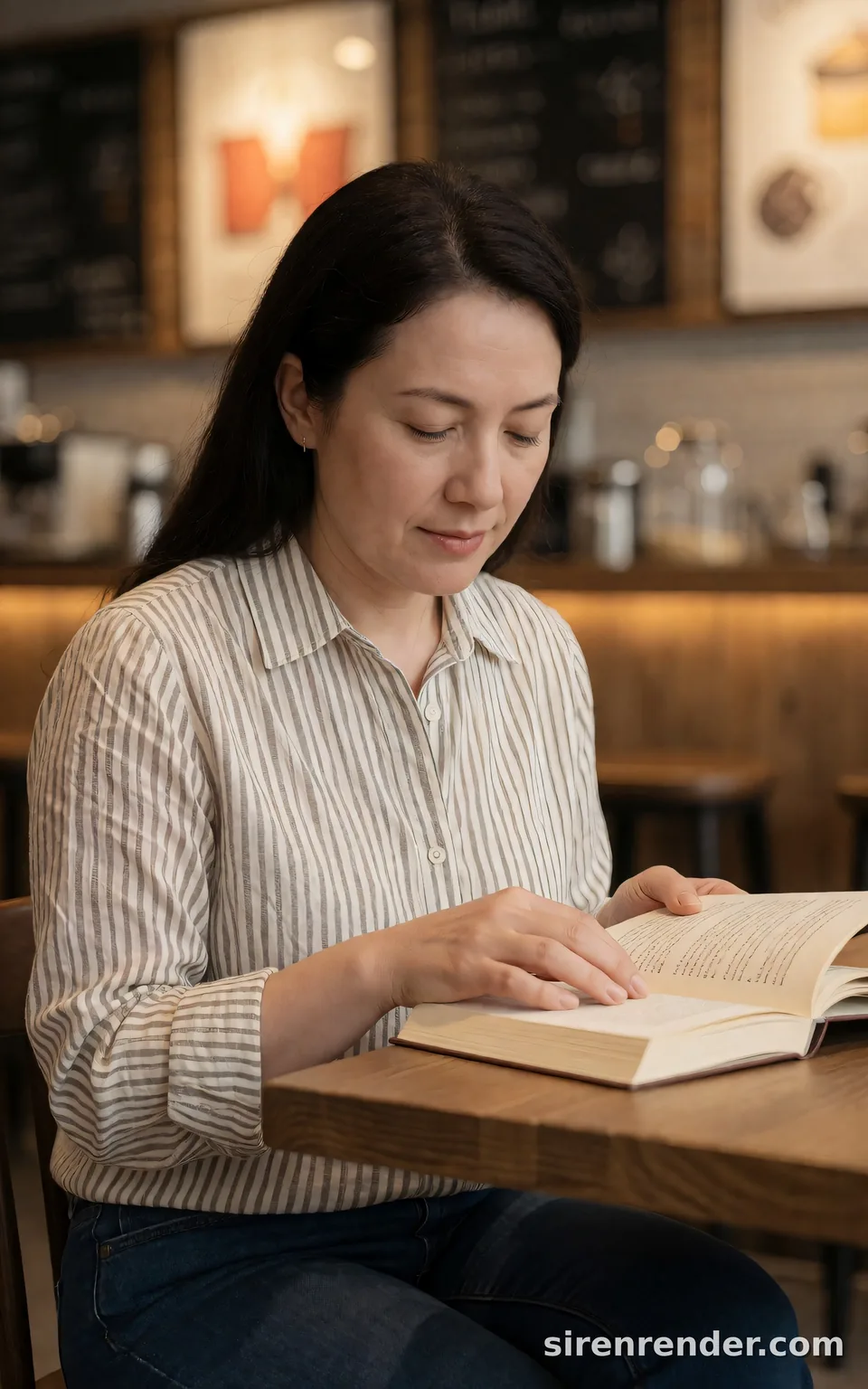 Reader in a cafe, short prompt: Reader in a cafe, short prompt, seed 11