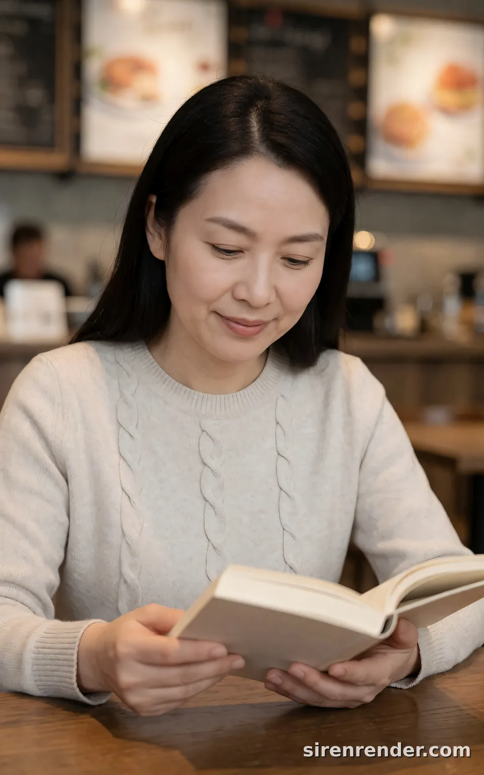 Reader in a cafe, short prompt: Reader in a cafe, short prompt, seed 33