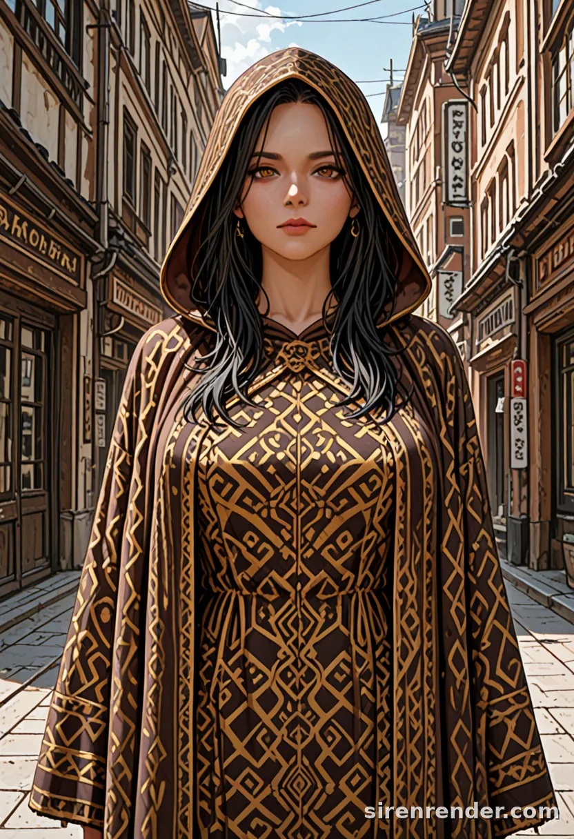 WAI-Illustrious render with the tag hooded cloak, seed 1001
