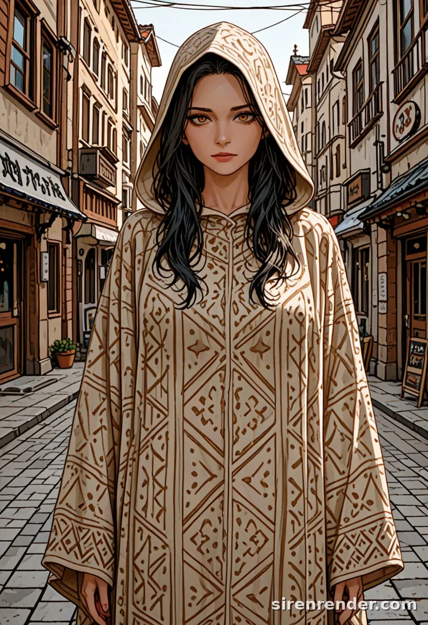 WAI-Illustrious render with the tag hooded cloak, seed 1002