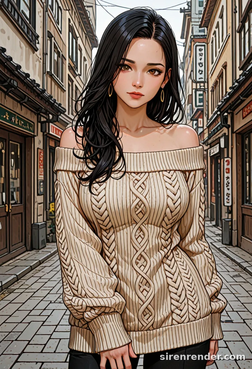 WAI-Illustrious render with the tag off-shoulder sweater, seed 1001