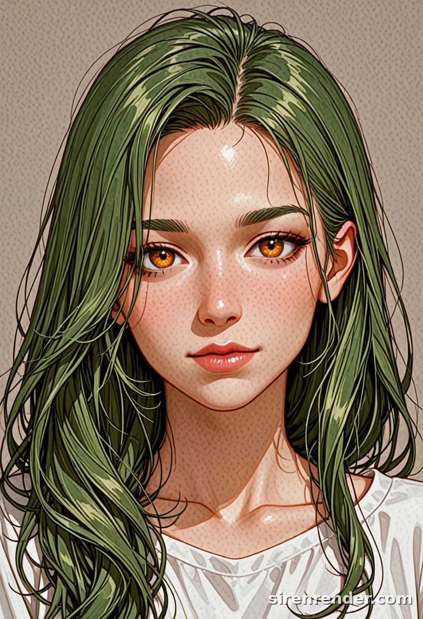 WAI-Illustrious render with the tag green hair, seed 1001