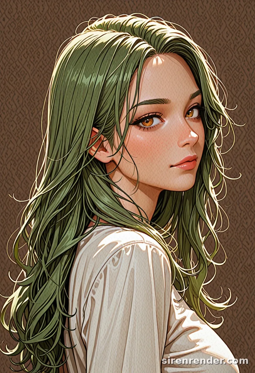WAI-Illustrious render with the tag green hair, seed 1002